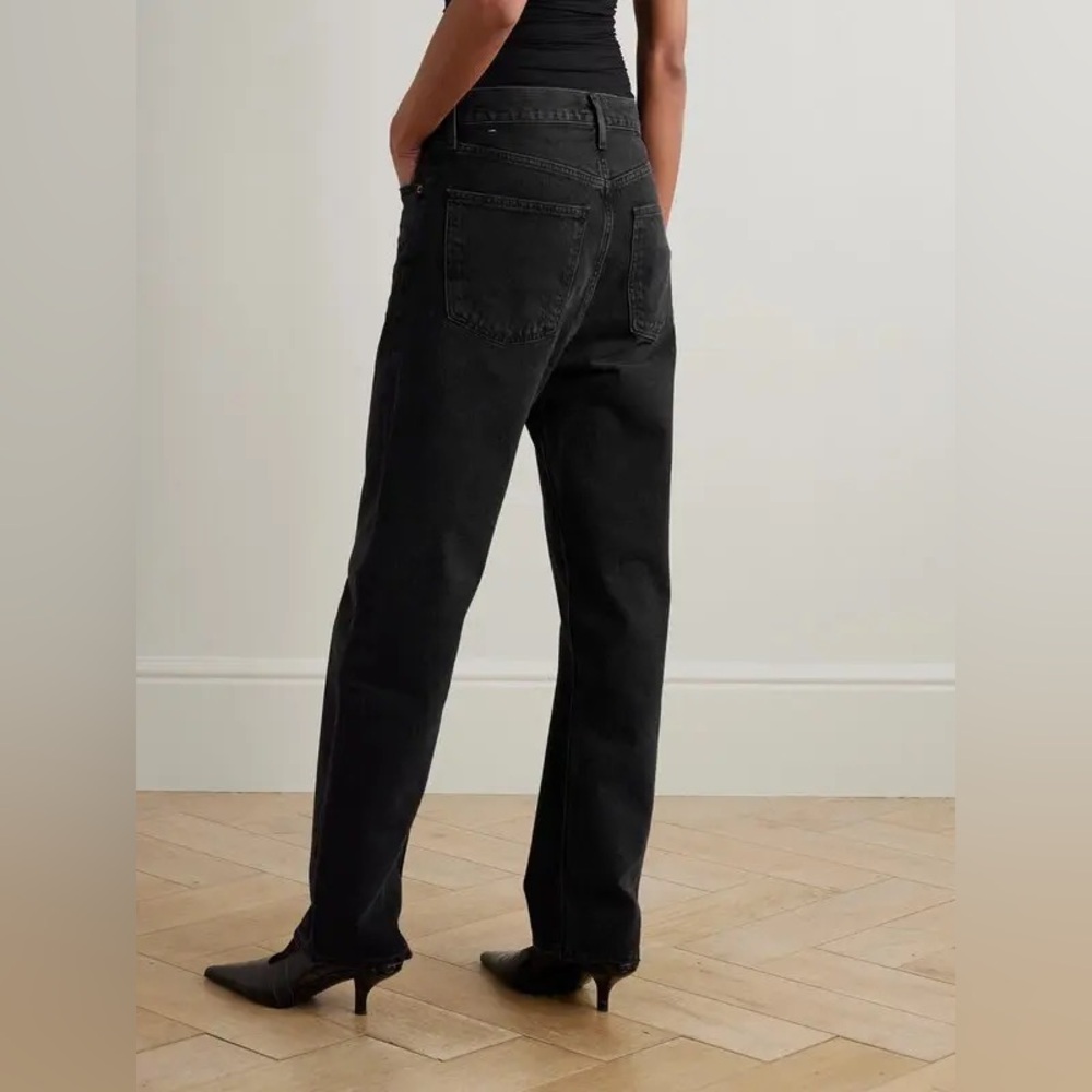 AGOLDE 90’s Mid-Ride Straight Jeans in Black Distressed - Picture 5 of 11